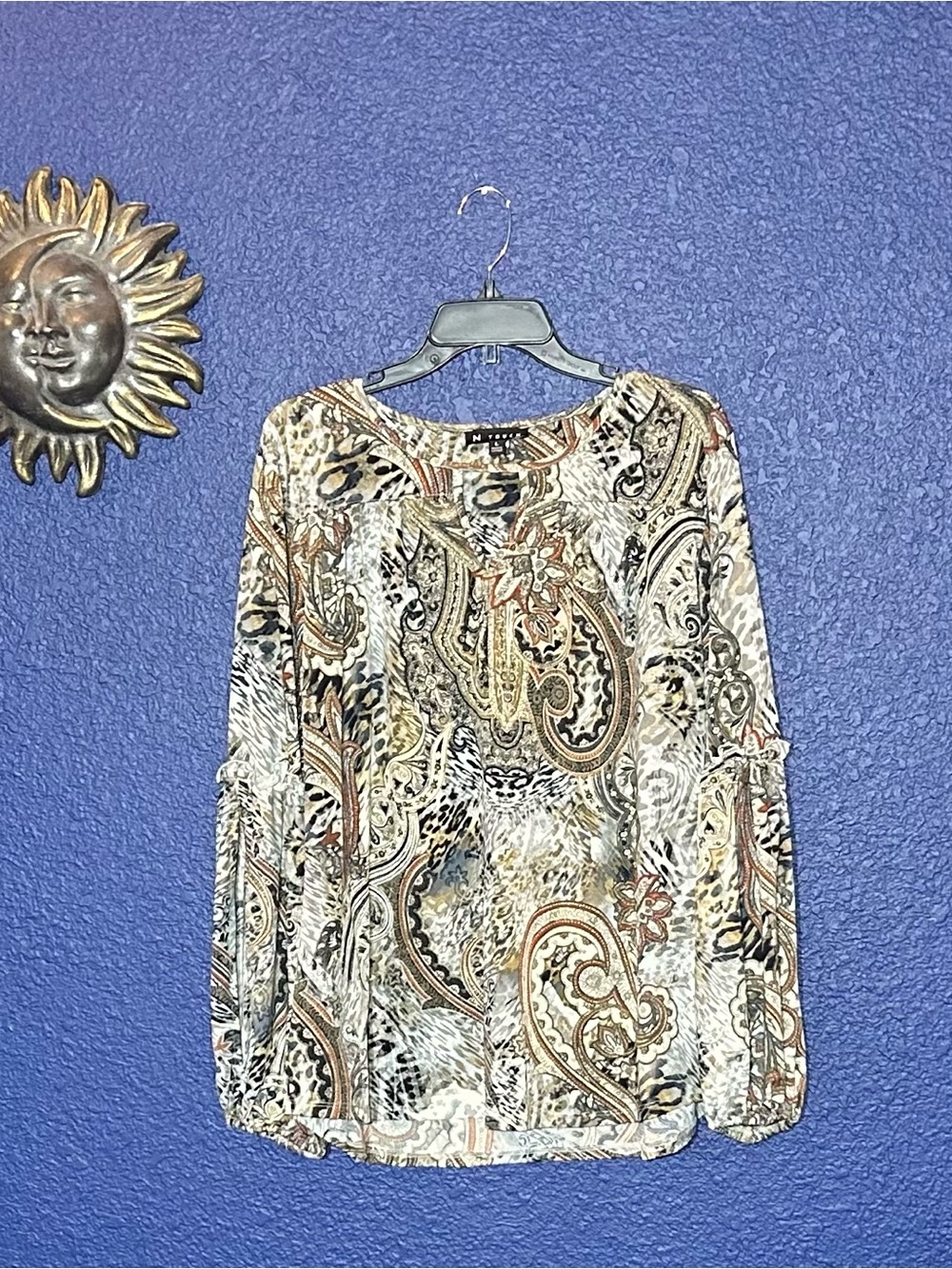 Mixed Paisley/Animal Print Long Sleeve Blouse